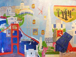 “My Impressions of San Francisco”: Oil on Masonite, 36 in. X 48 in. Little cable cars climbing half-way to the stars enticed me to imagine an exotic and foreign place that Tony Bennett introduced me t